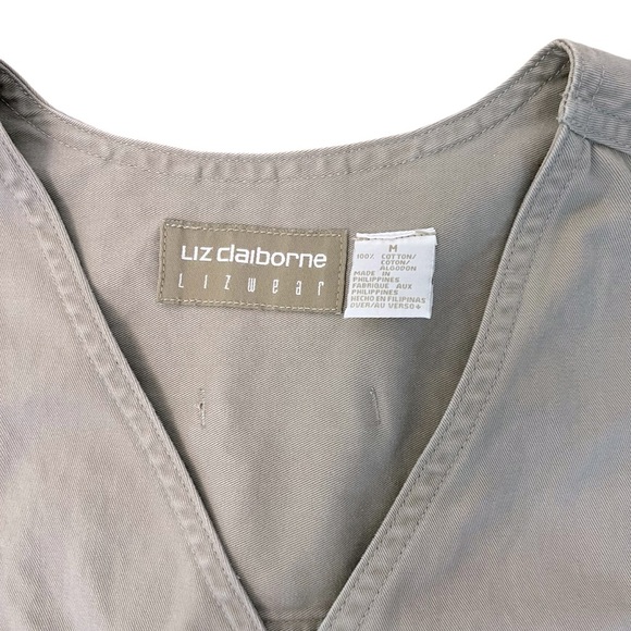 VTG Liz Claiborne Khaki Vest Top Women’s Medium Vintage 90s Casual Neutrals - Picture 3 of 5